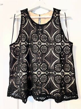 Elodie Black Crochet Overlay Tank Camisole Size XL